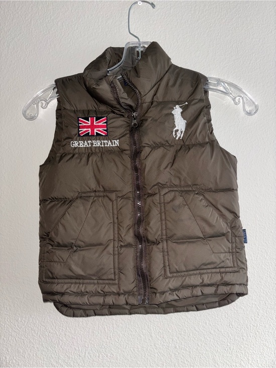 Polo Ralph Lauren Other - Polo Ralph Lauren Kids Great Britain Big Pony Puffer Vest Brown Sz M 10-12